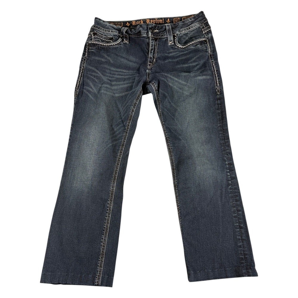 Rock Revival Jacklyn Easy Boot Jeans Womens 32 Dark Blue Y2K Western Bootcut